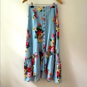 Maeve by Anthropologie Linen-Blend Floral Midi Skirt 0 Rodeo Maximalist